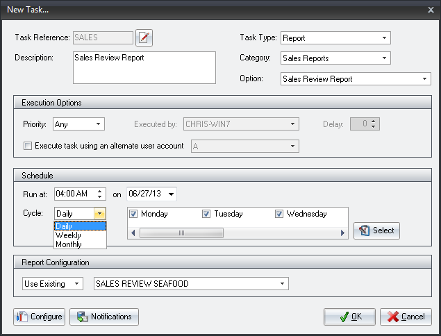 entree new task schduler screen